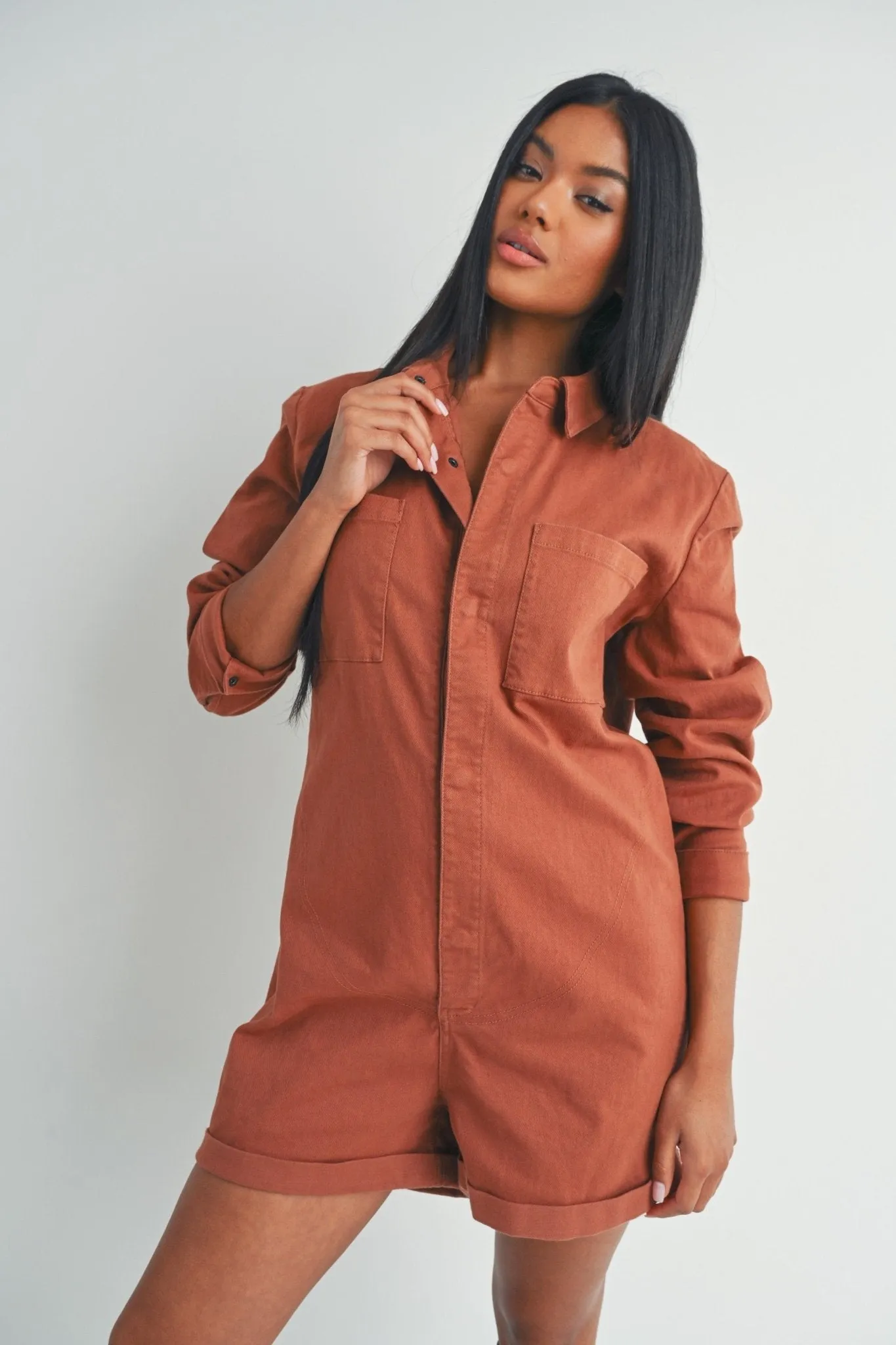 Long Sleeve Button-Up Romper