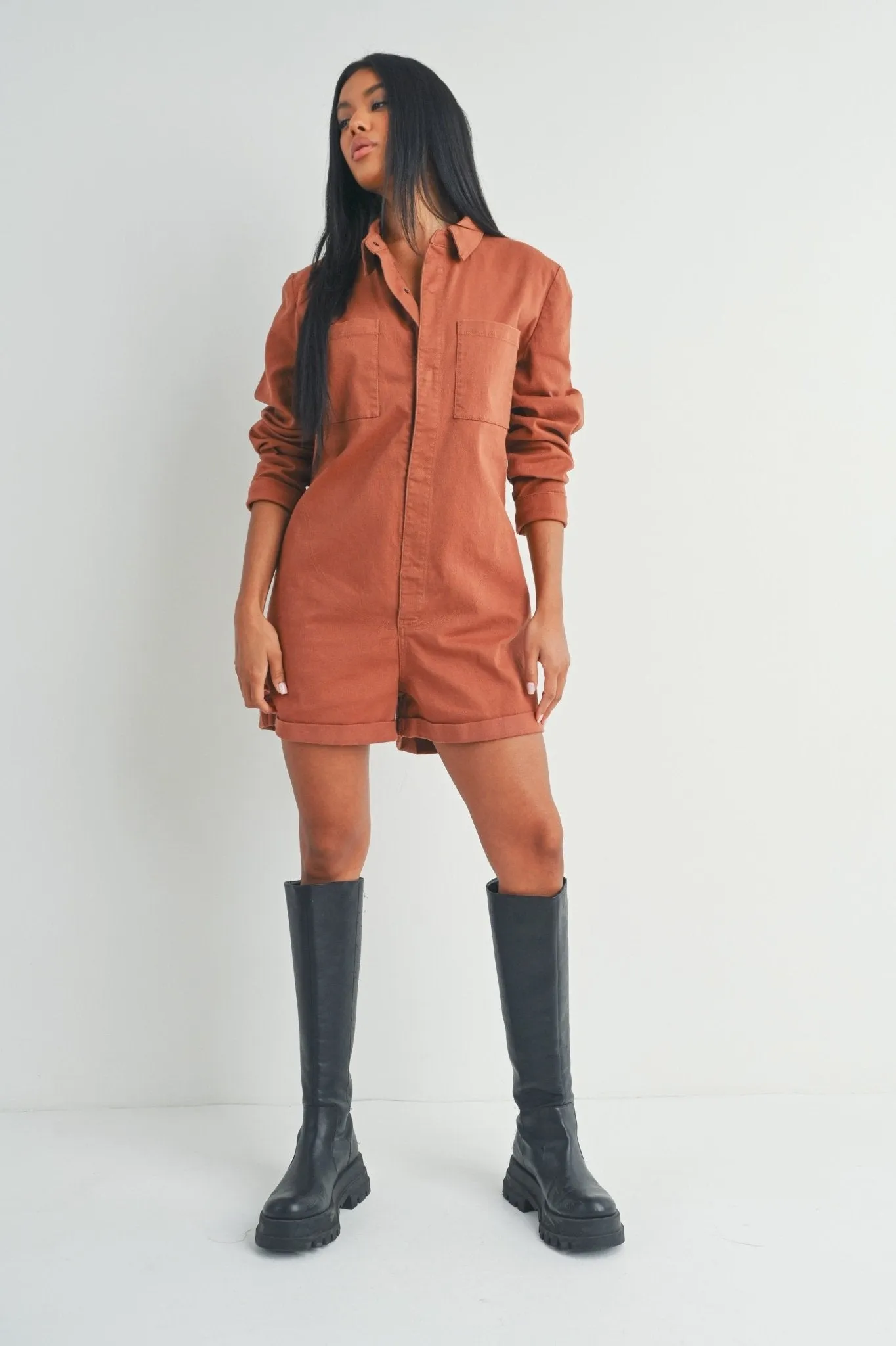 Long Sleeve Button-Up Romper