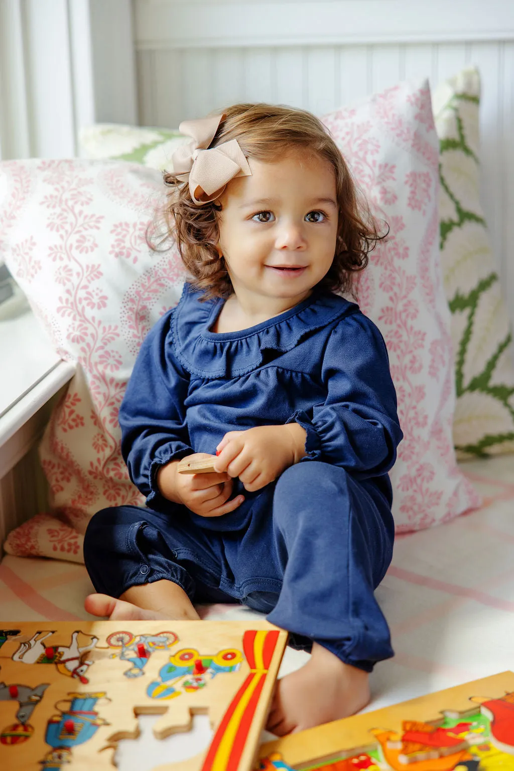 Long Sleeve Ramona Ruffle Romper - Nantucket Navy