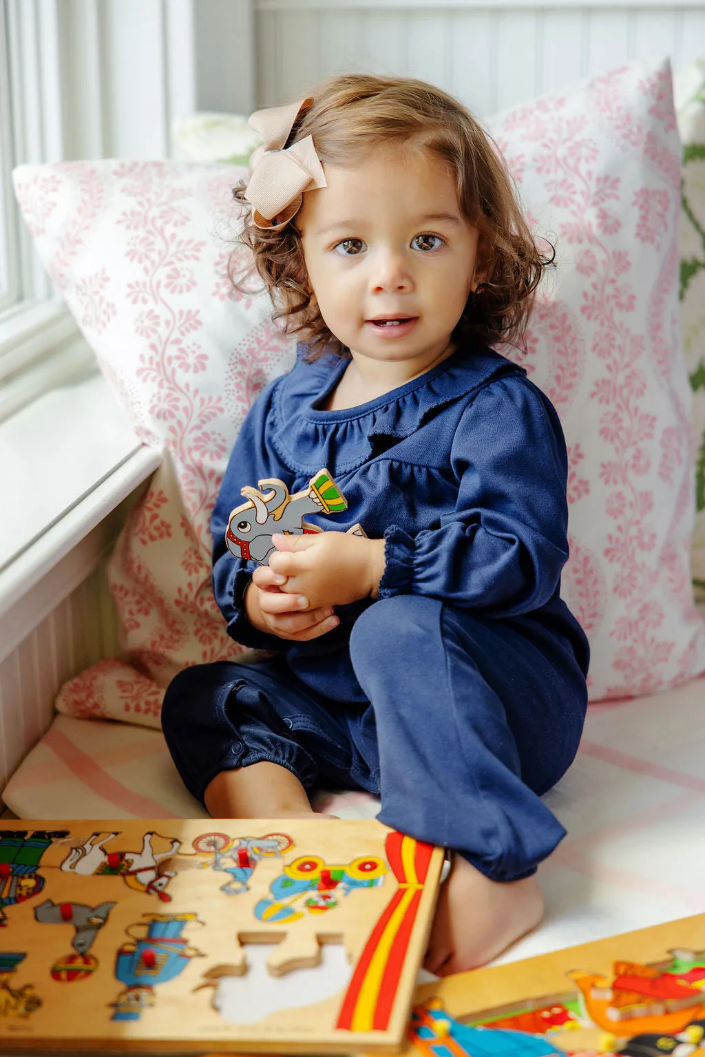 Long Sleeve Ramona Ruffle Romper - Nantucket Navy