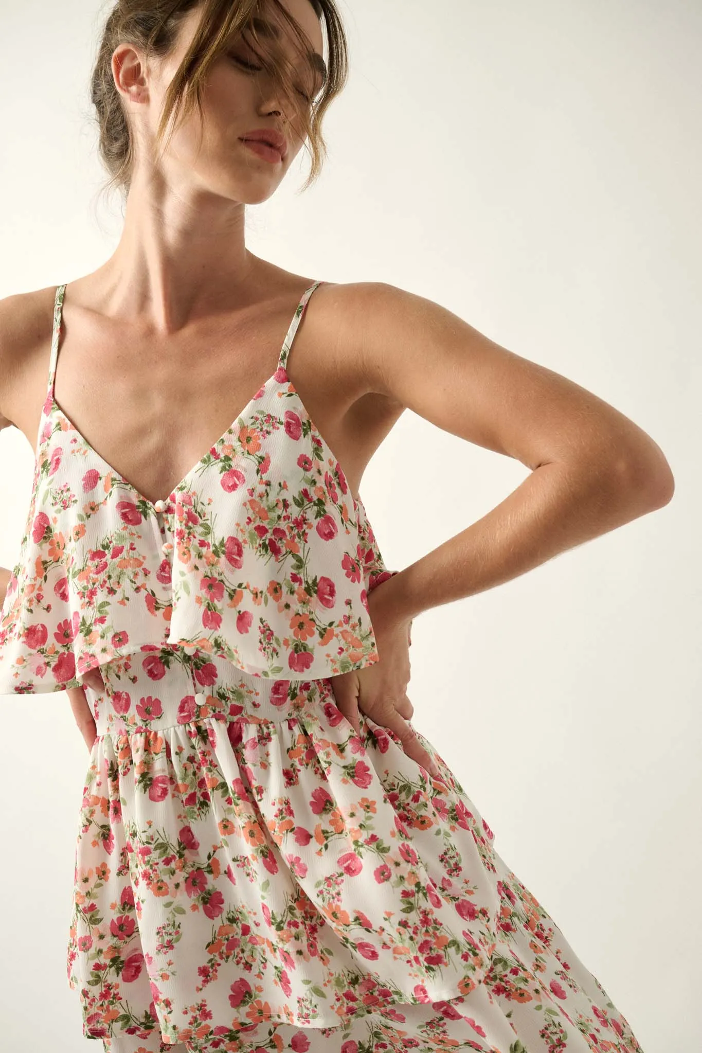 Love Me Lots Floral Tiered Flounce Mini Dress