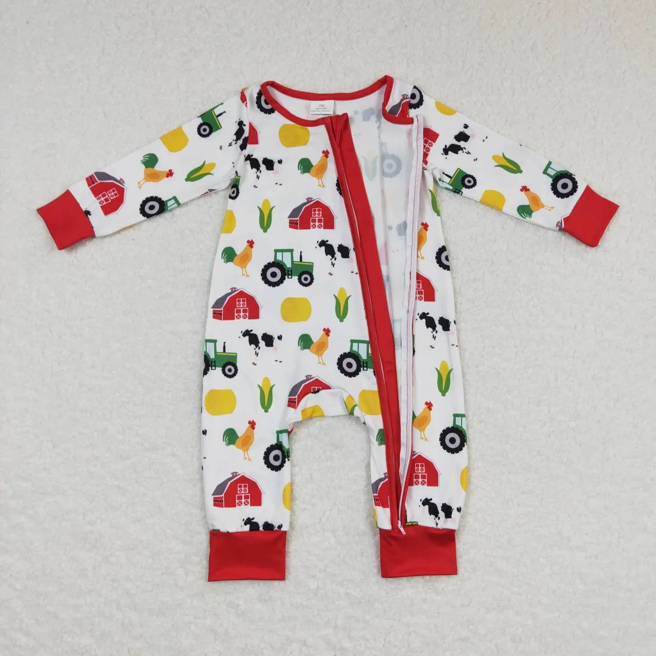 LR0672 baby girl farm print zipper onesie