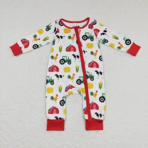 LR0672 baby girl farm print zipper onesie