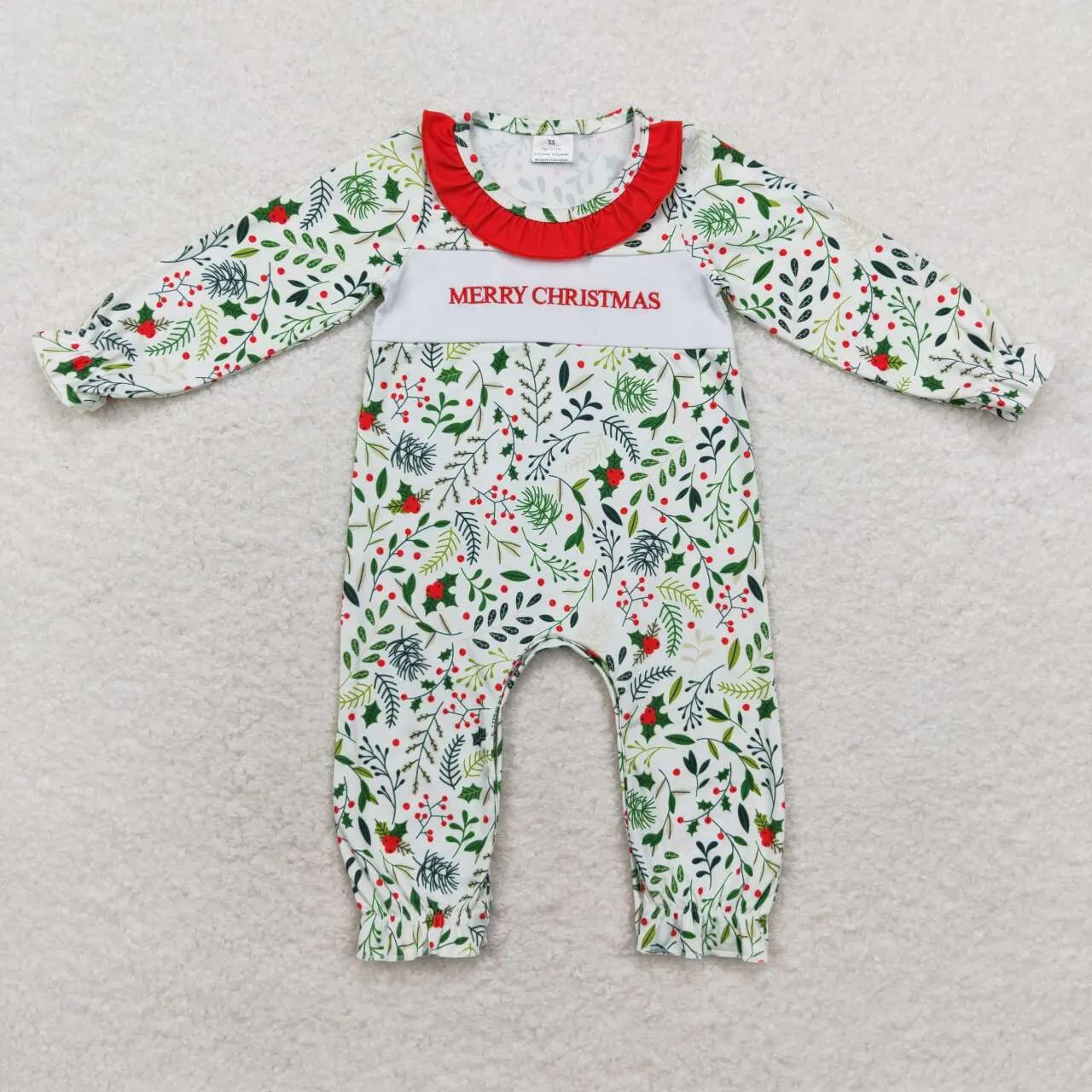 LR1176   baby girl clothes embroidery flower  girl christmas winter romper-2024.6.28