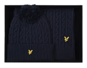 Lyle and Scott Mens Cable Beanie And Scarf Set Dark Navy