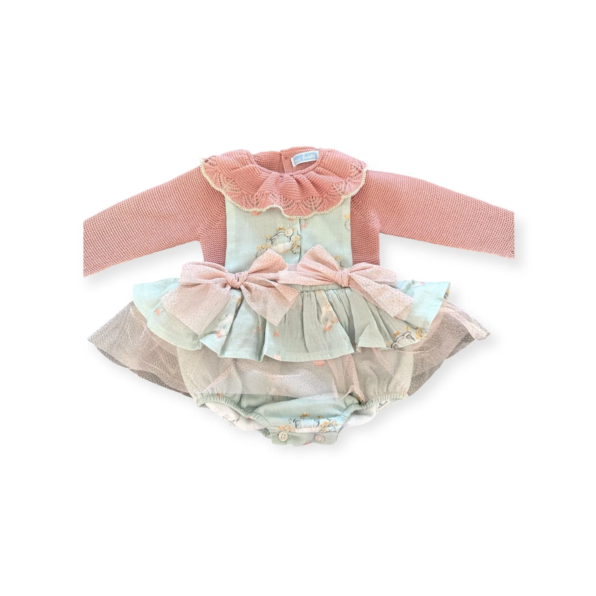 Mac Ilusion AW24 - Baby Girls Ambrosia Green & Dusky Pink Romper & Jumper Set 9538