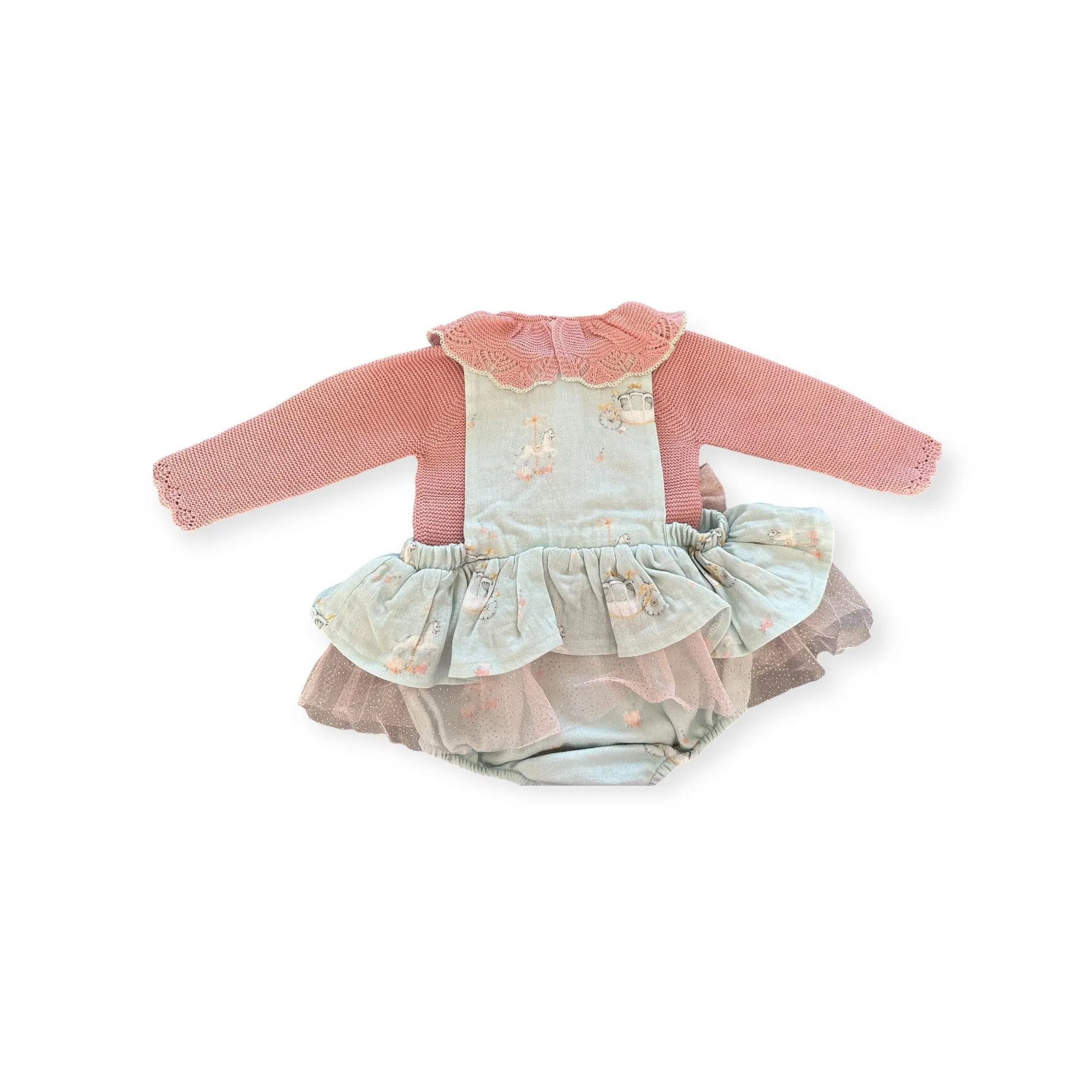 Mac Ilusion AW24 - Baby Girls Ambrosia Green & Dusky Pink Romper & Jumper Set 9538