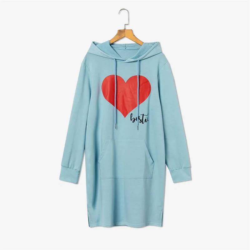 Matching Family Outfits Mommy and Me Long Sleeve Bestie Heart Hoodies Dress