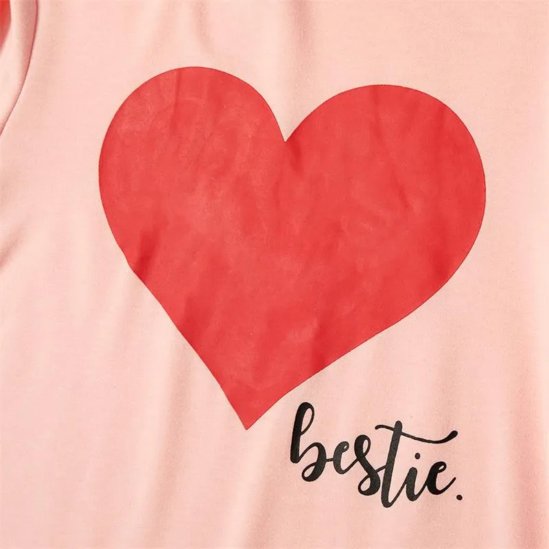 Matching Family Outfits Mommy and Me Long Sleeve Bestie Heart Hoodies Dress