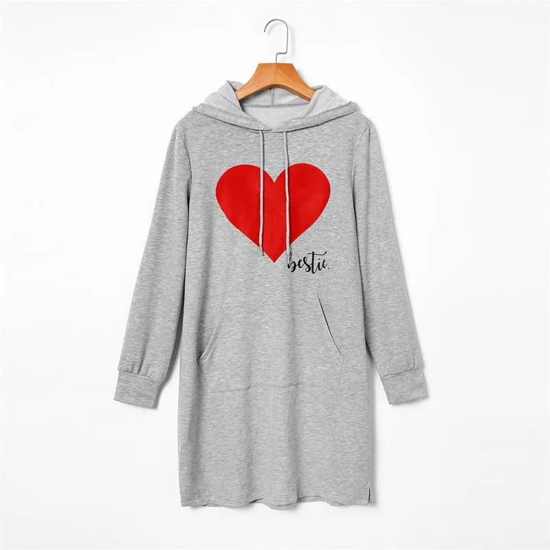 Matching Family Outfits Mommy and Me Long Sleeve Bestie Heart Hoodies Dress