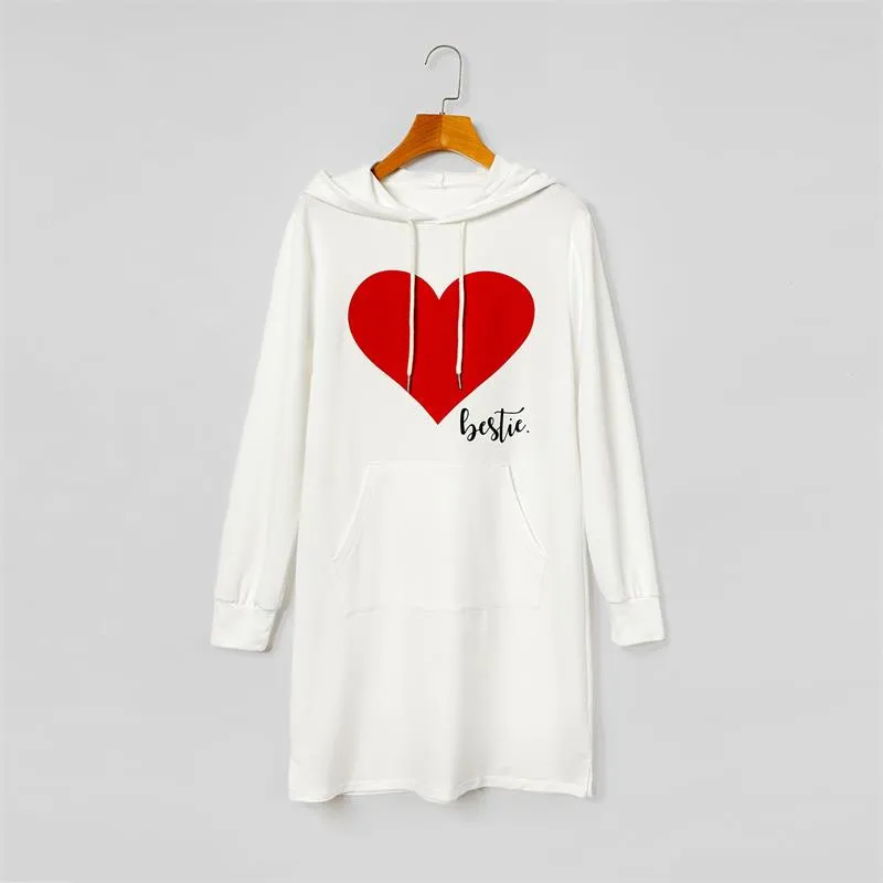 Matching Family Outfits Mommy and Me Long Sleeve Bestie Heart Hoodies Dress