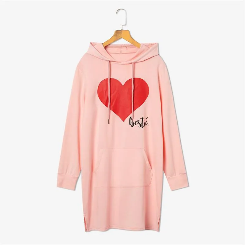 Matching Family Outfits Mommy and Me Long Sleeve Bestie Heart Hoodies Dress