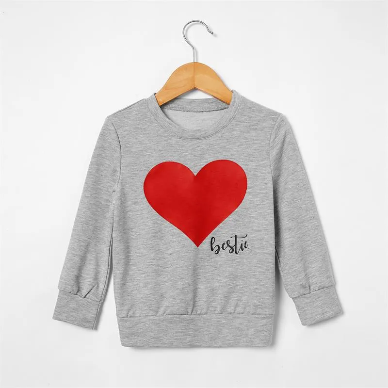 Matching Family Outfits Mommy and Me Long Sleeve Bestie Heart Hoodies Dress