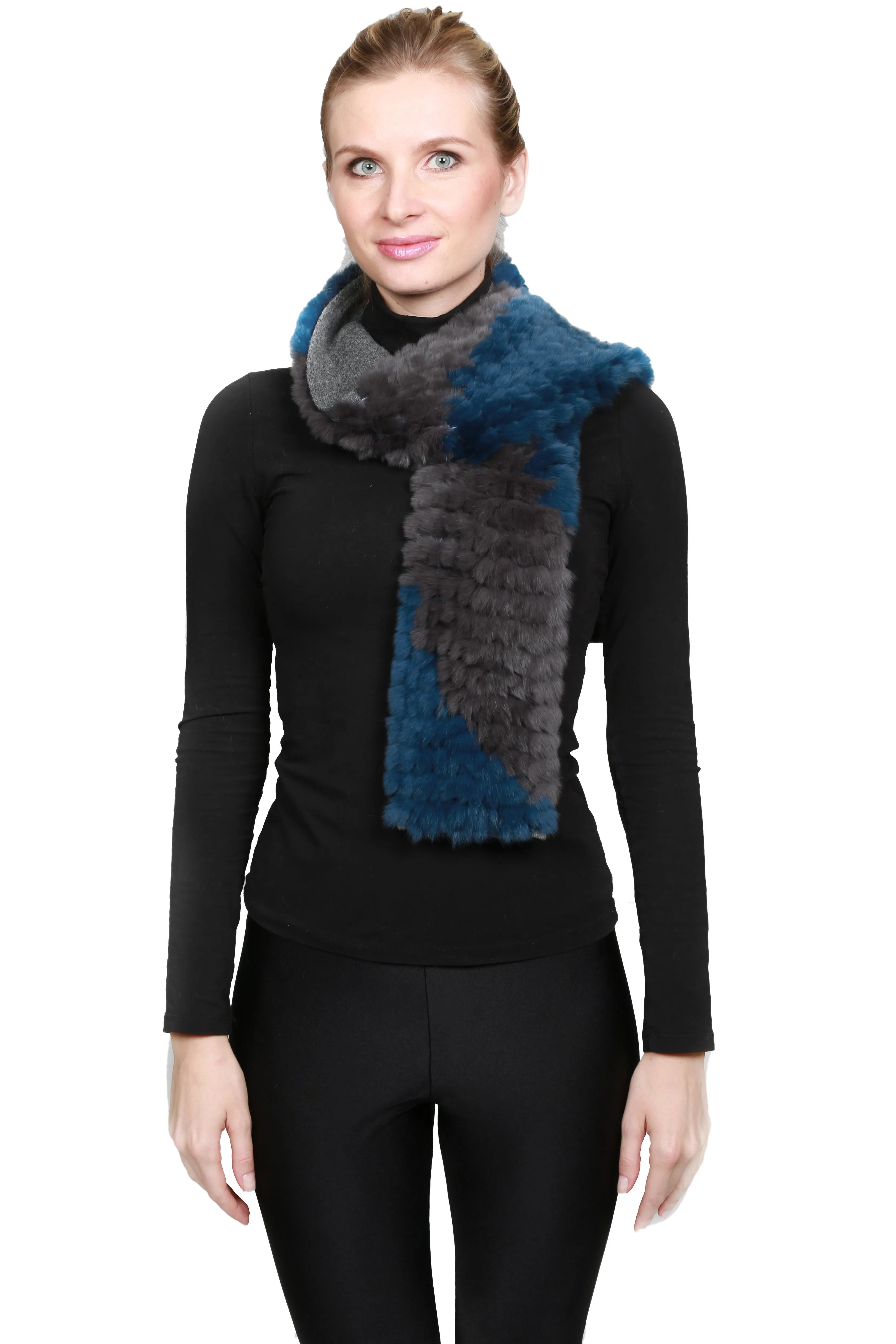 MAYEN - Cashmere and Rex Rabbit Scarf with Snap