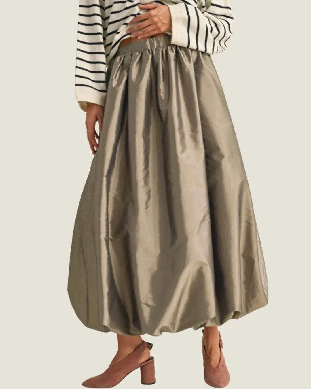 Metallic Balloon Midi Skirt