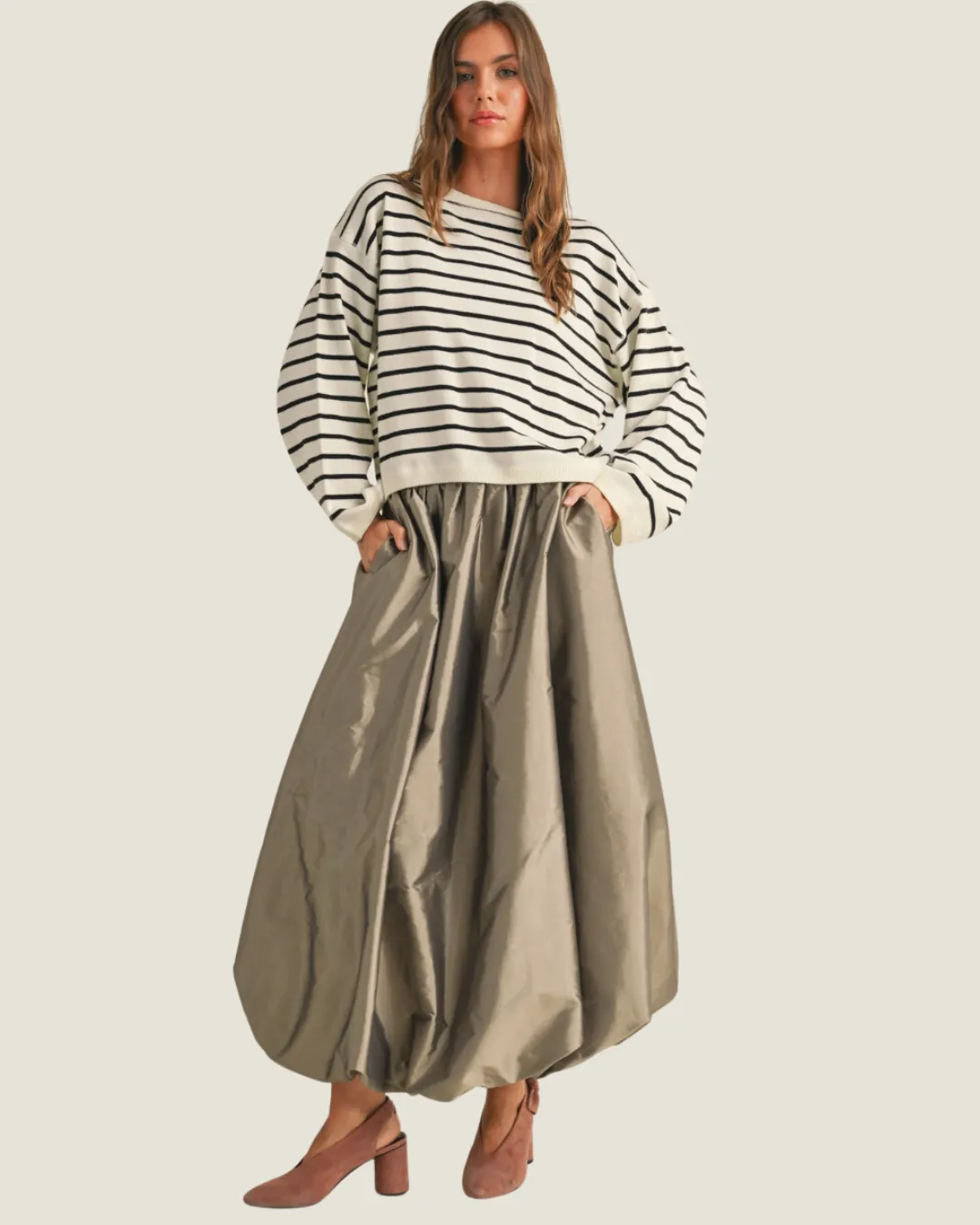 Metallic Balloon Midi Skirt