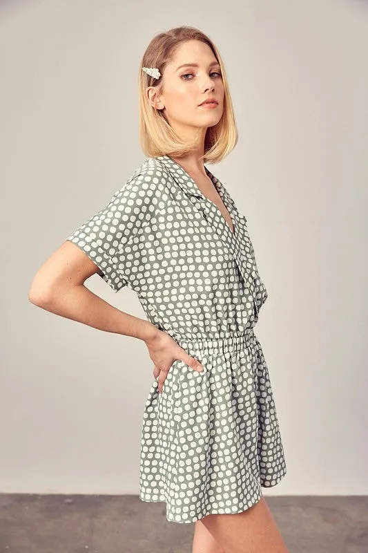 Miranda Collared Overlap Polka Dot Romper