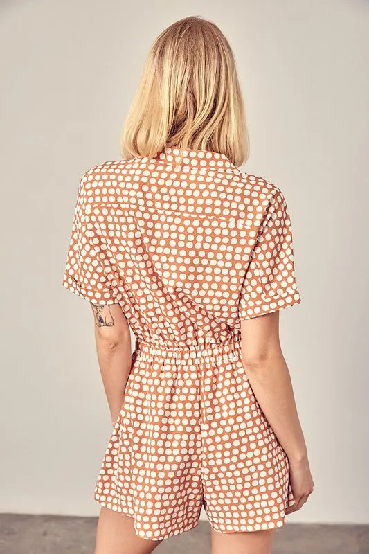 Miranda Collared Overlap Polka Dot Romper