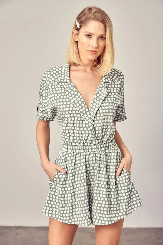 Miranda Collared Overlap Polka Dot Romper