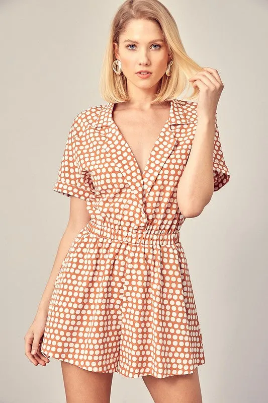 Miranda Collared Overlap Polka Dot Romper