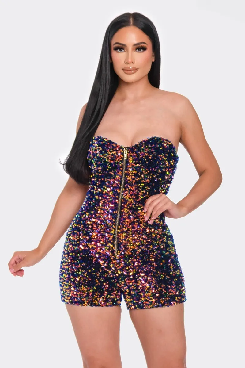 Multi Sequins Tube Top Romper - 3 colors