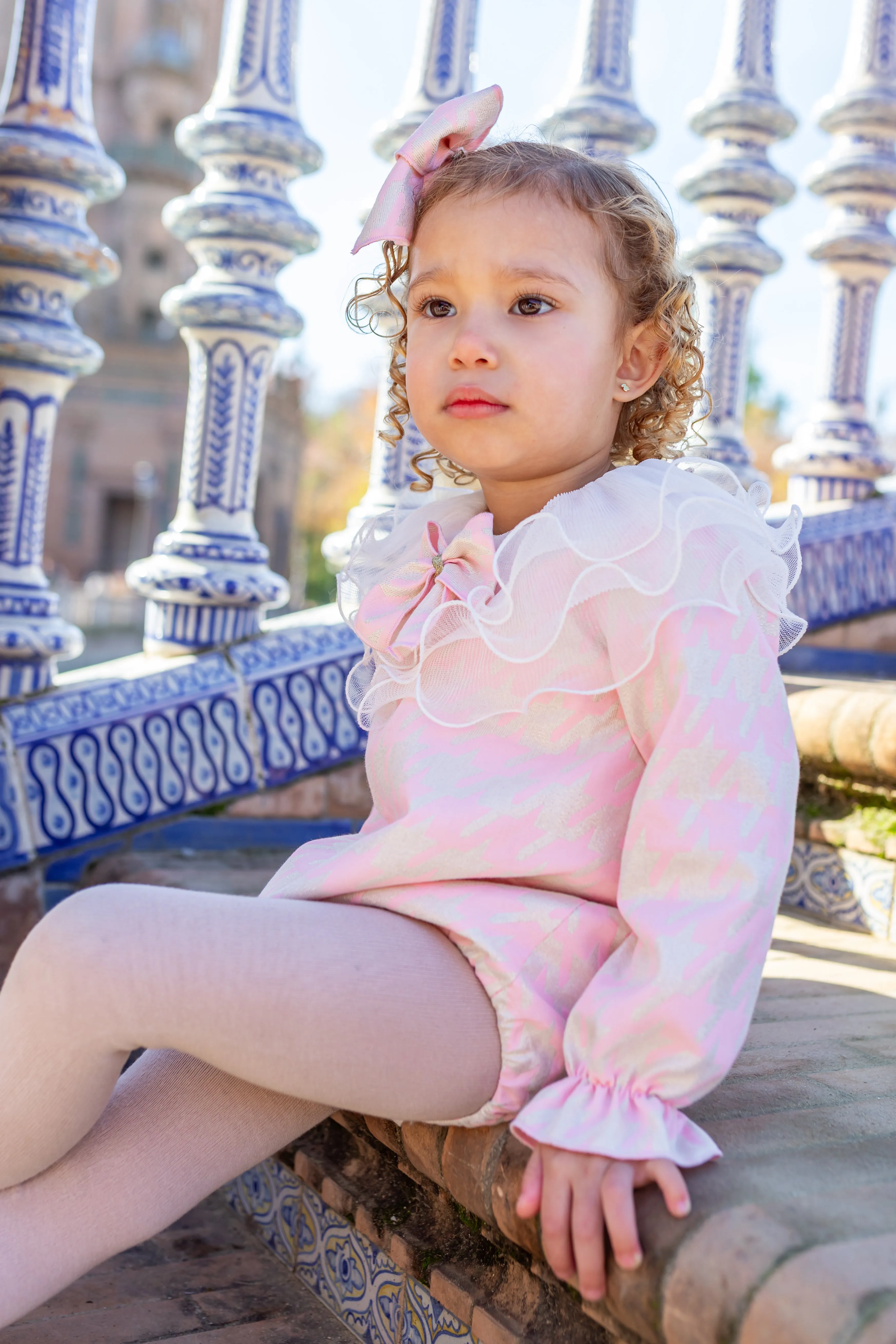 Naxos AW24 - Baby Girls Pink Houndstooth Romper Suit 7400