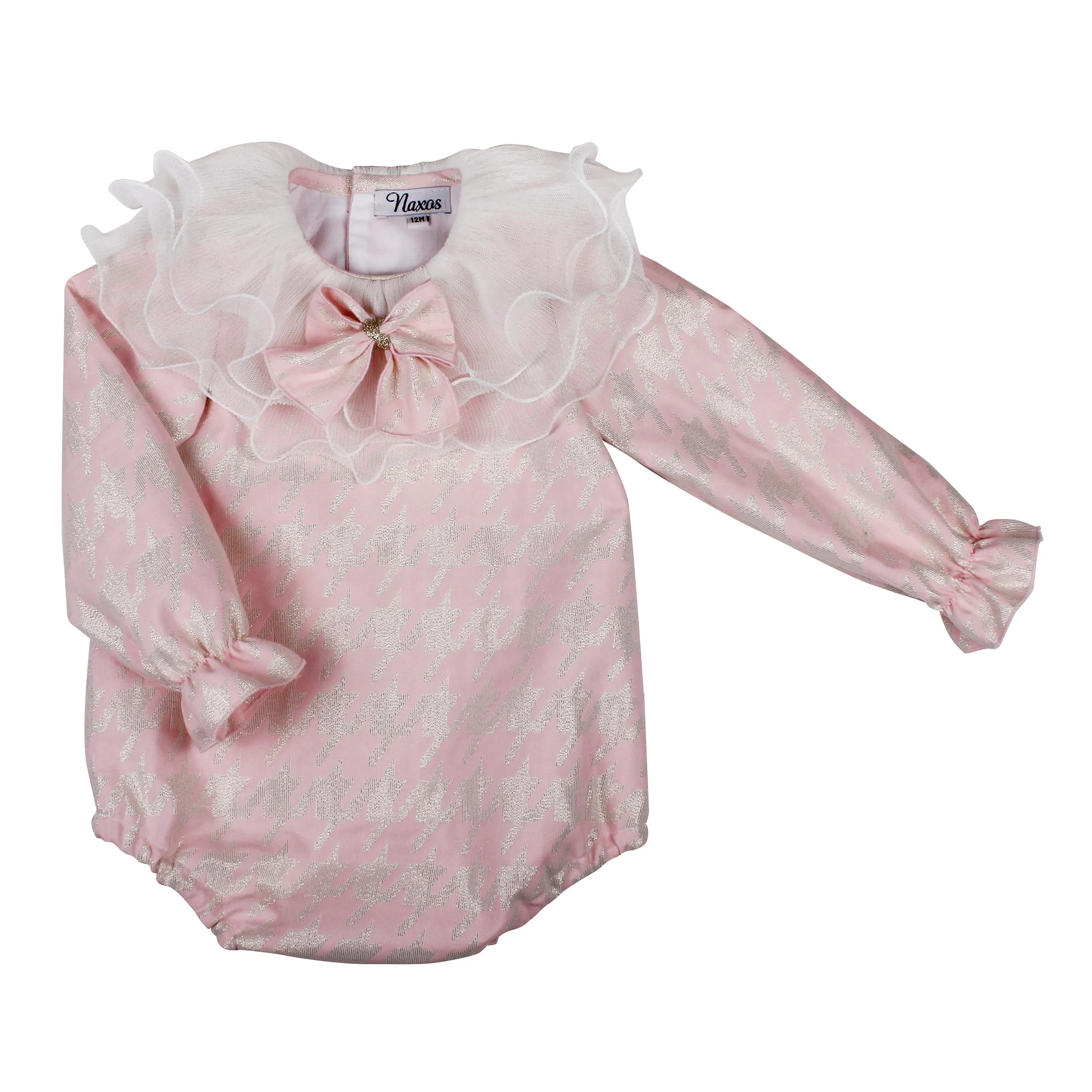 Naxos AW24 - Baby Girls Pink Houndstooth Romper Suit 7400