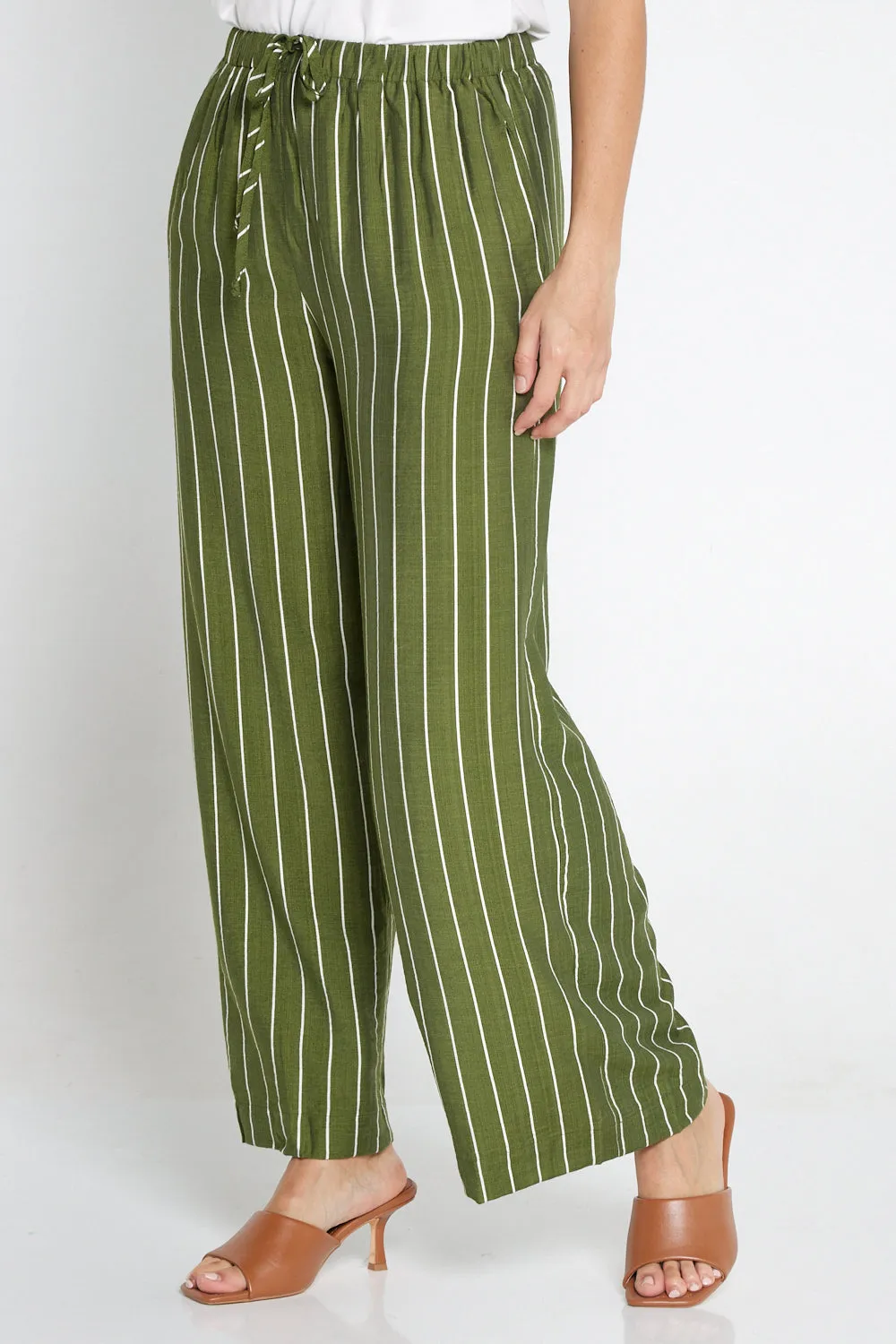 Neave Pants - Green/White Stripe