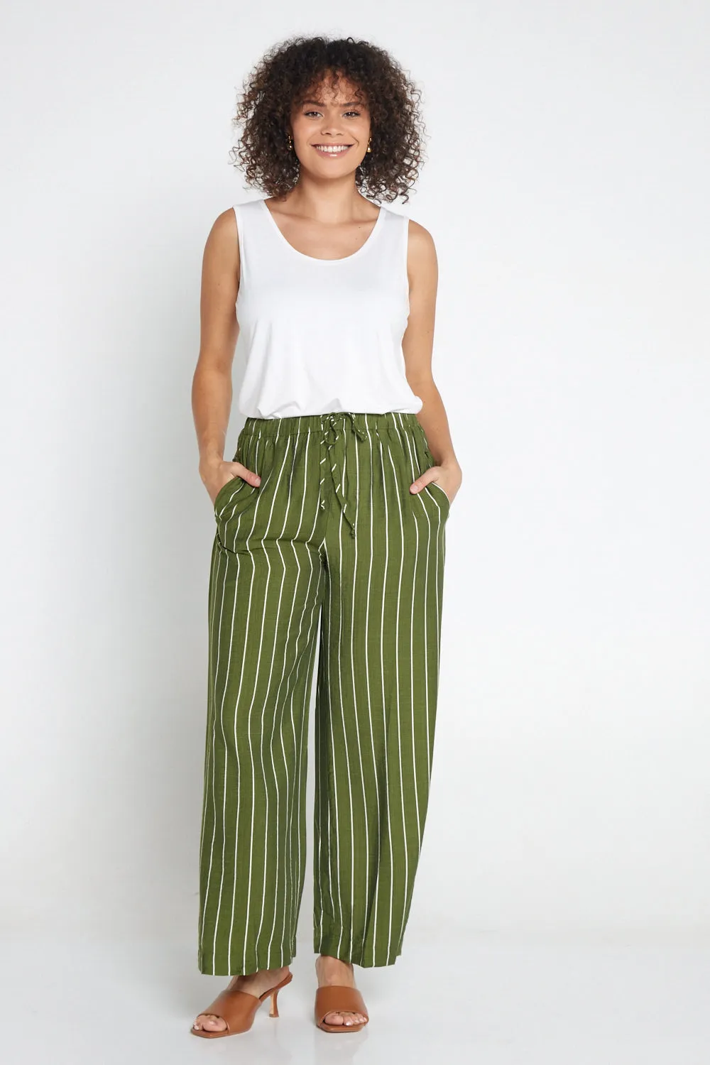 Neave Pants - Green/White Stripe