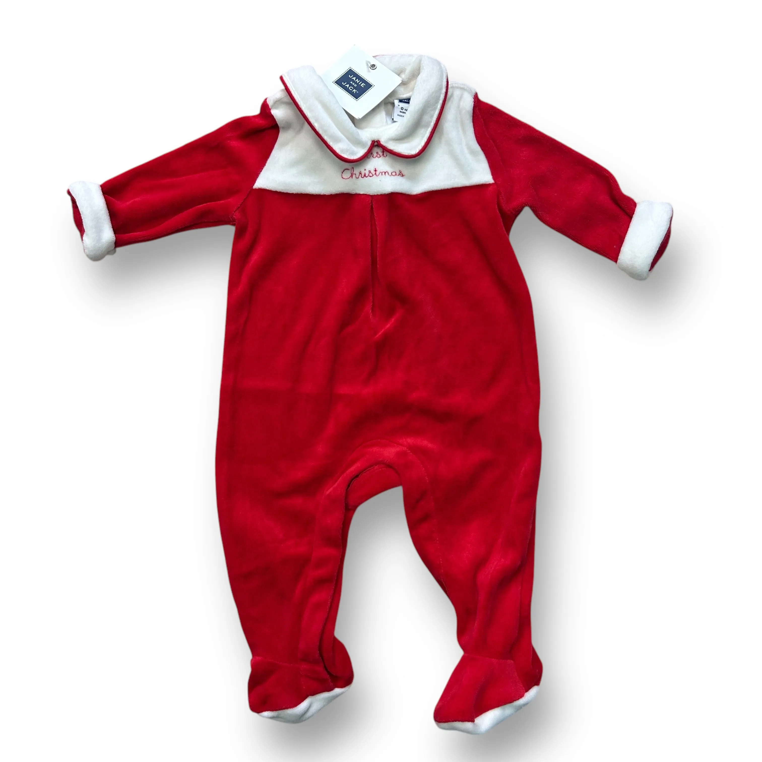 NEW! Boys Janie and Jack Size 0-3 Months 'My First Christmas' Velvet Romper