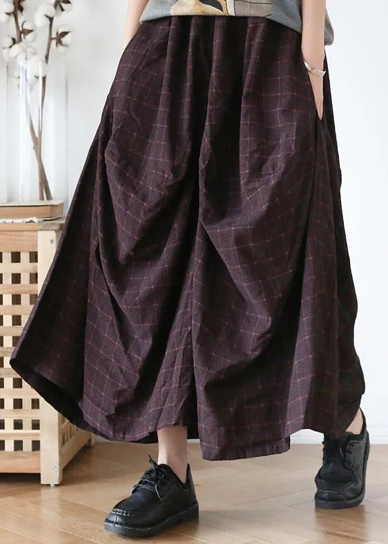 New retro long section loose large size wild plaid irregular wide leg pants