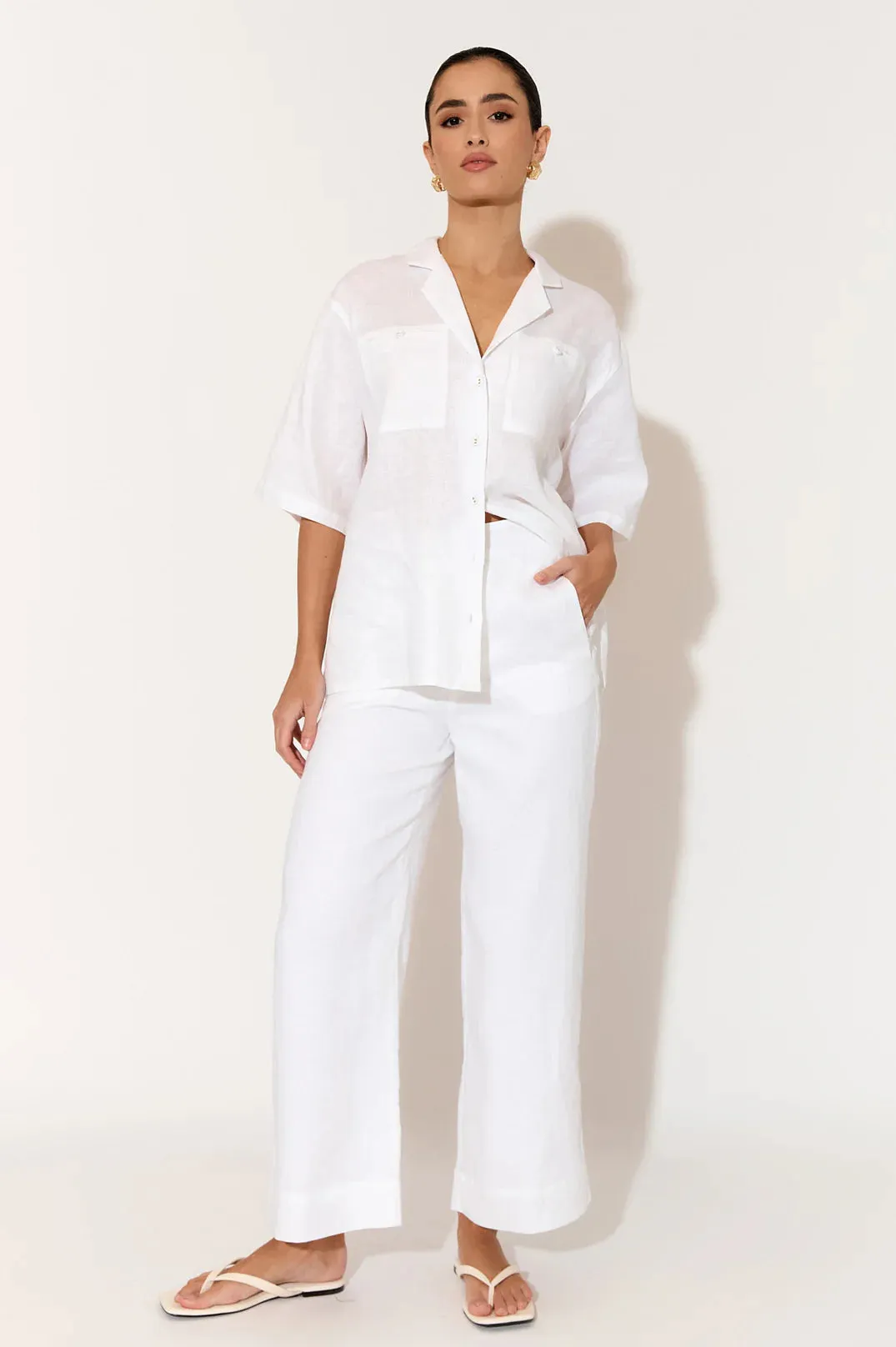 Nisha Cropped Lined Linen Pant White