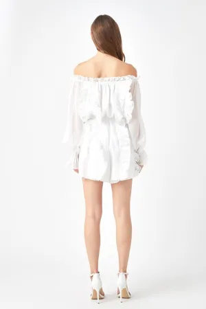 Off the shoulder ruffled romper