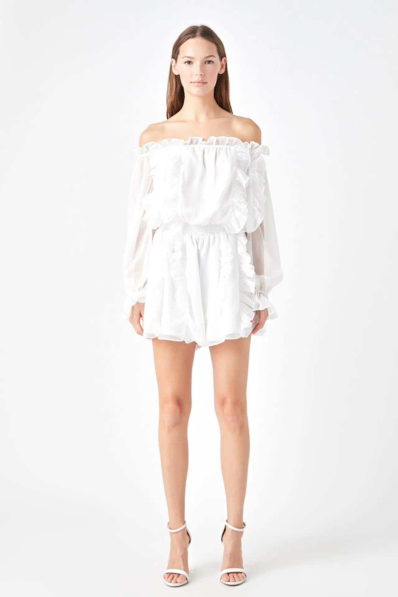 Off the shoulder ruffled romper