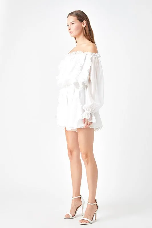 Off the shoulder ruffled romper