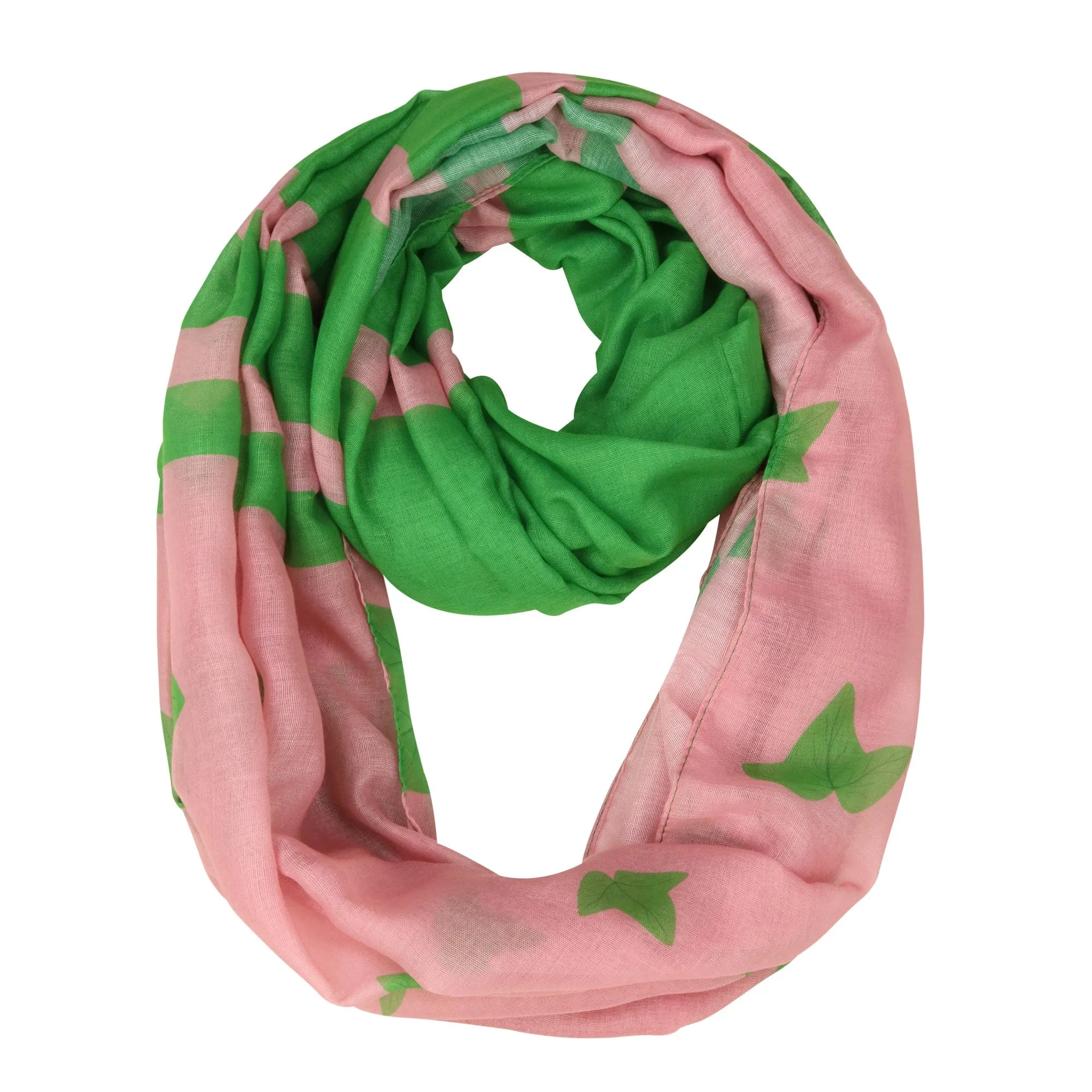 Oversized Pink and Green Ivy Infinity Scarf