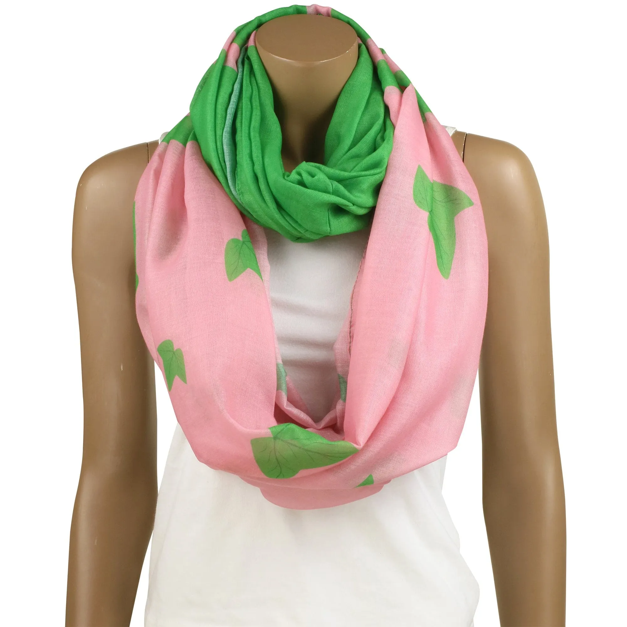 Oversized Pink and Green Ivy Infinity Scarf