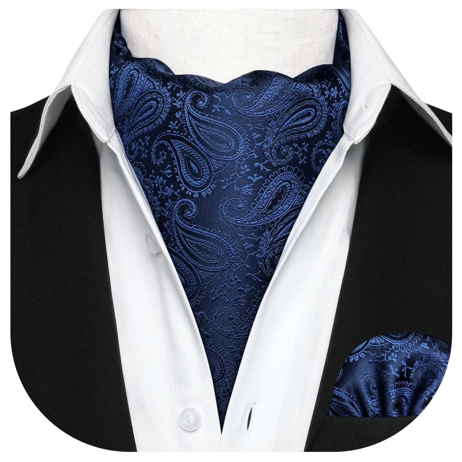 Paisley Ascot Handkerchief Set - A-02 NAVY BLUE