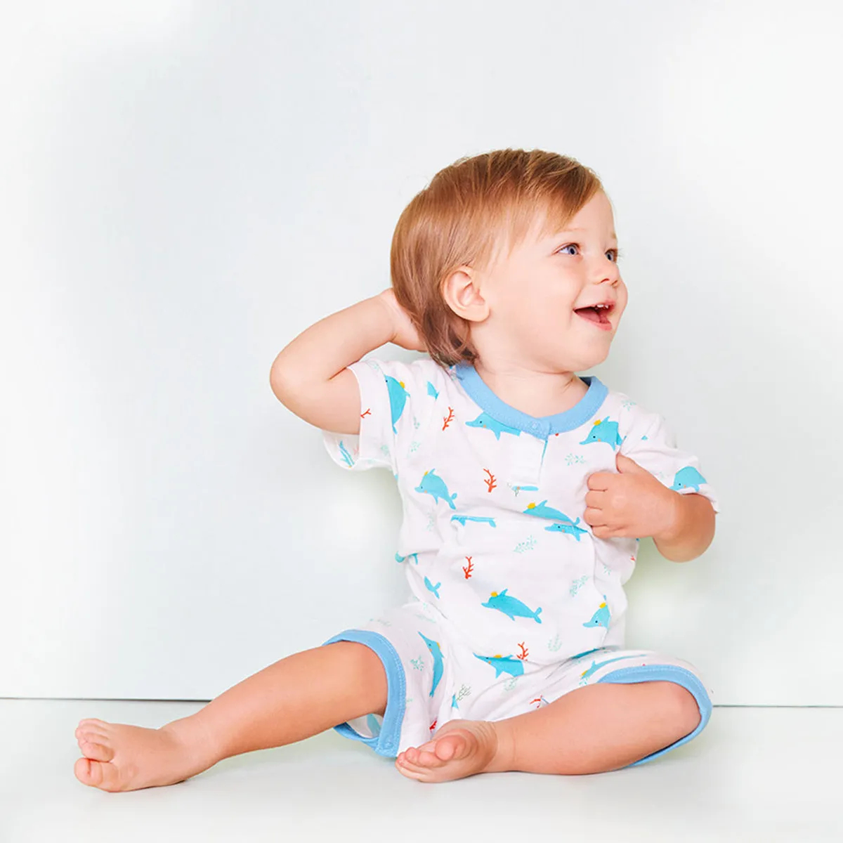 Pattern Dolphin Pocket Romper