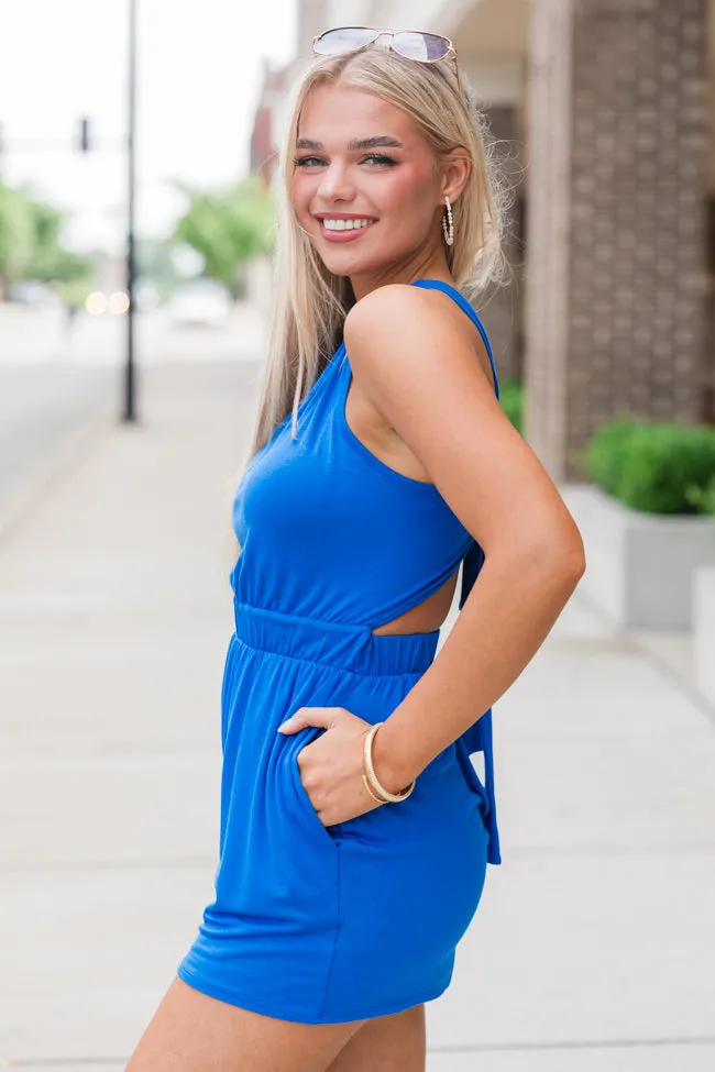 Penny for My Thoughts Royal Blue Halter Neck Romper FINAL SALE