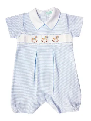 Pima Cotton hand Smocked  Rocking Horse Baby Boy romper