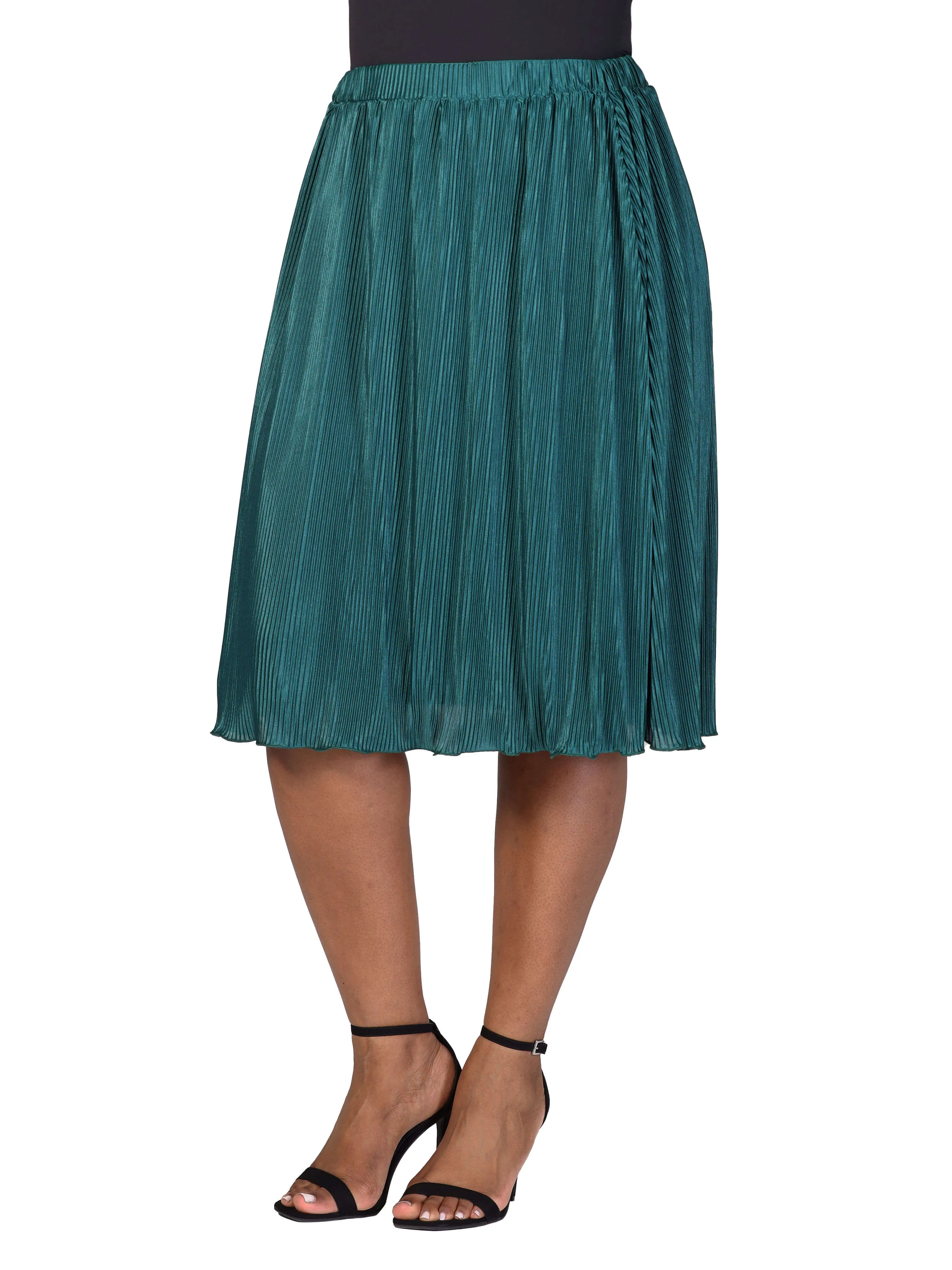 Plus Size Elegant Accordion Pleated Elastic Waistband Party Midi Skirt