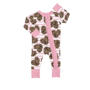 pre-order LR0851 baby girl Love leopard print zipper valentine's day romper