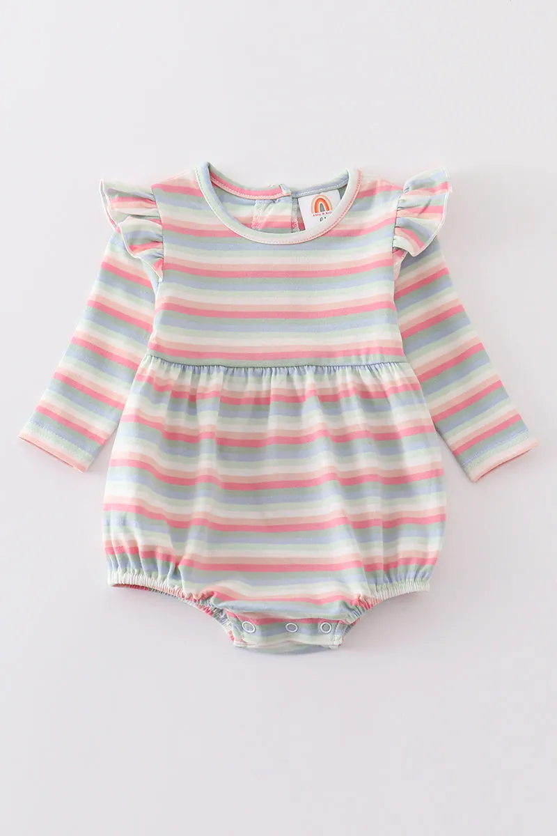 Premium Multicolored stripe ruffle girl romper