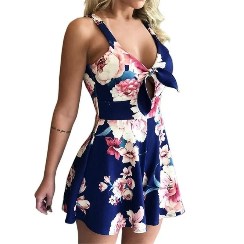 Print Slim V-Neck Sleeveless Romper