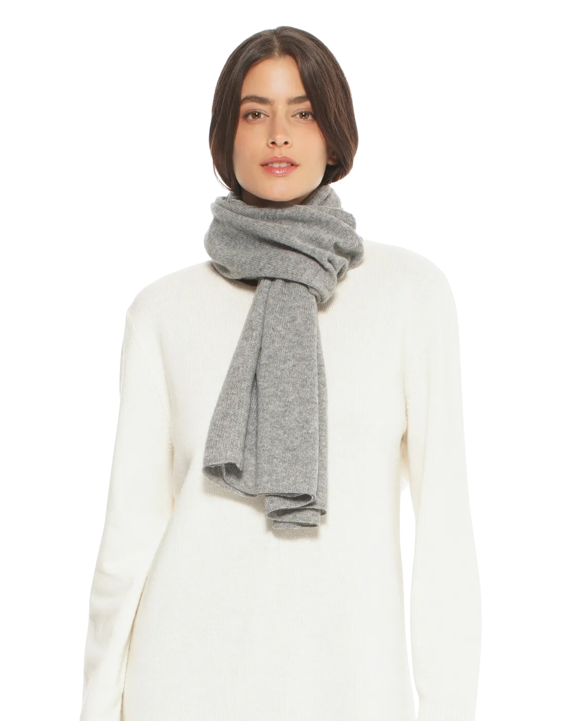 Pure Cashmere Plain Knit Scarf Medium Grey