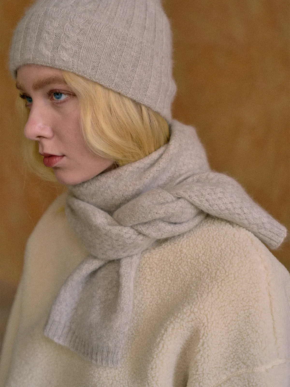 "Warmth Whisper" Waffle Knit Cashmere Scarf - Light Grey