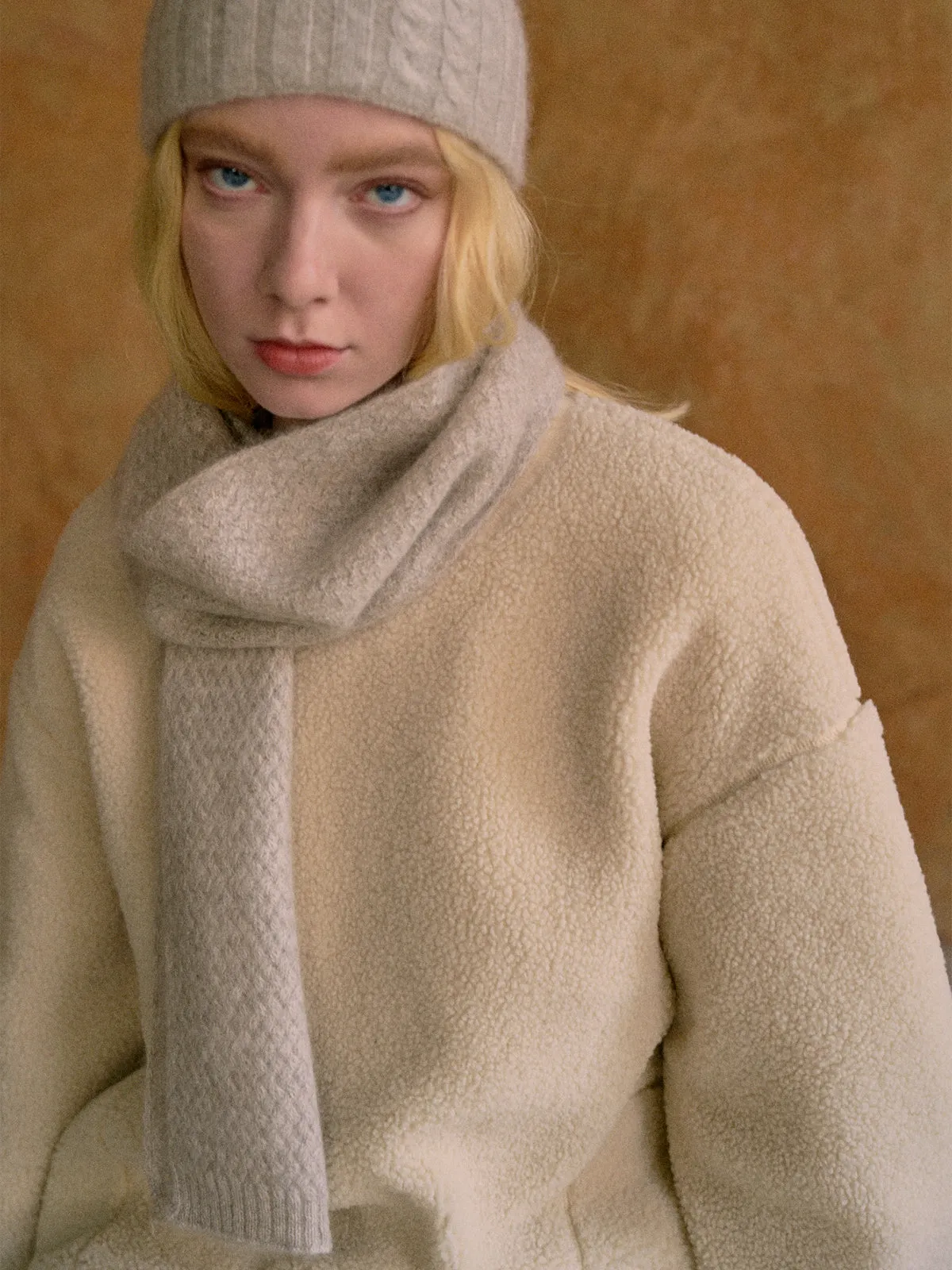 "Warmth Whisper" Waffle Knit Cashmere Scarf - Light Grey