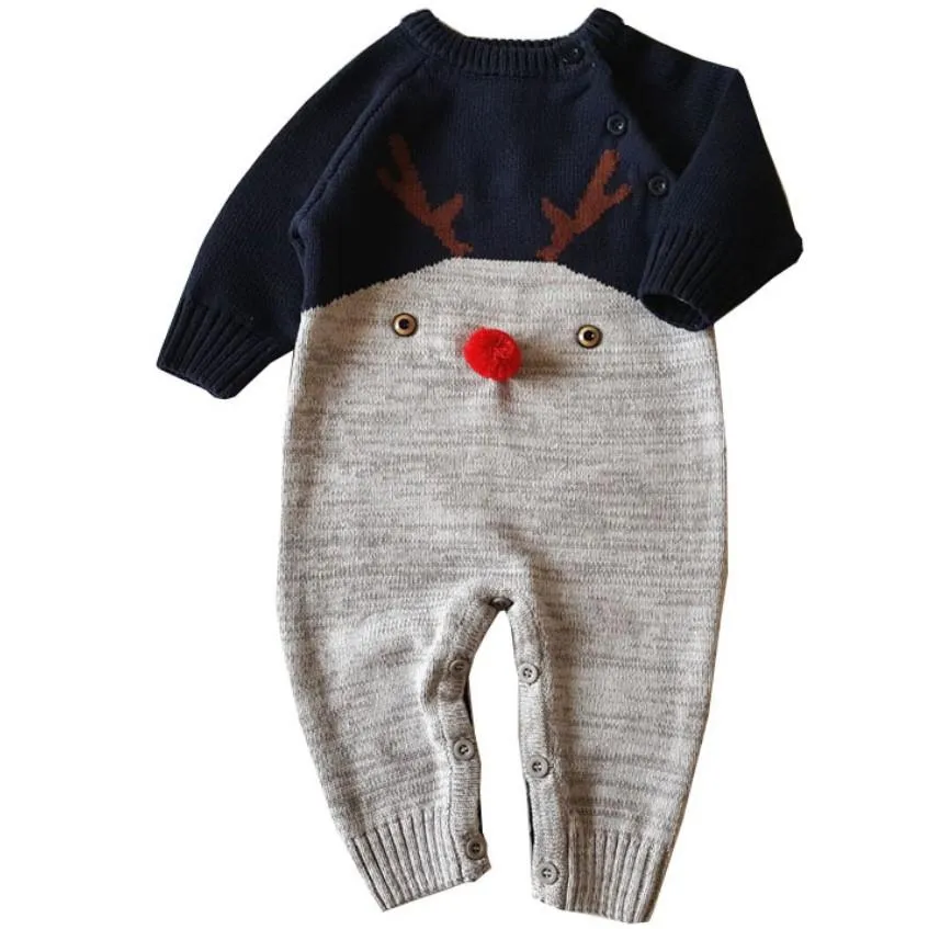 Reindeer Pom Pom Romper Navy Blue With Cap