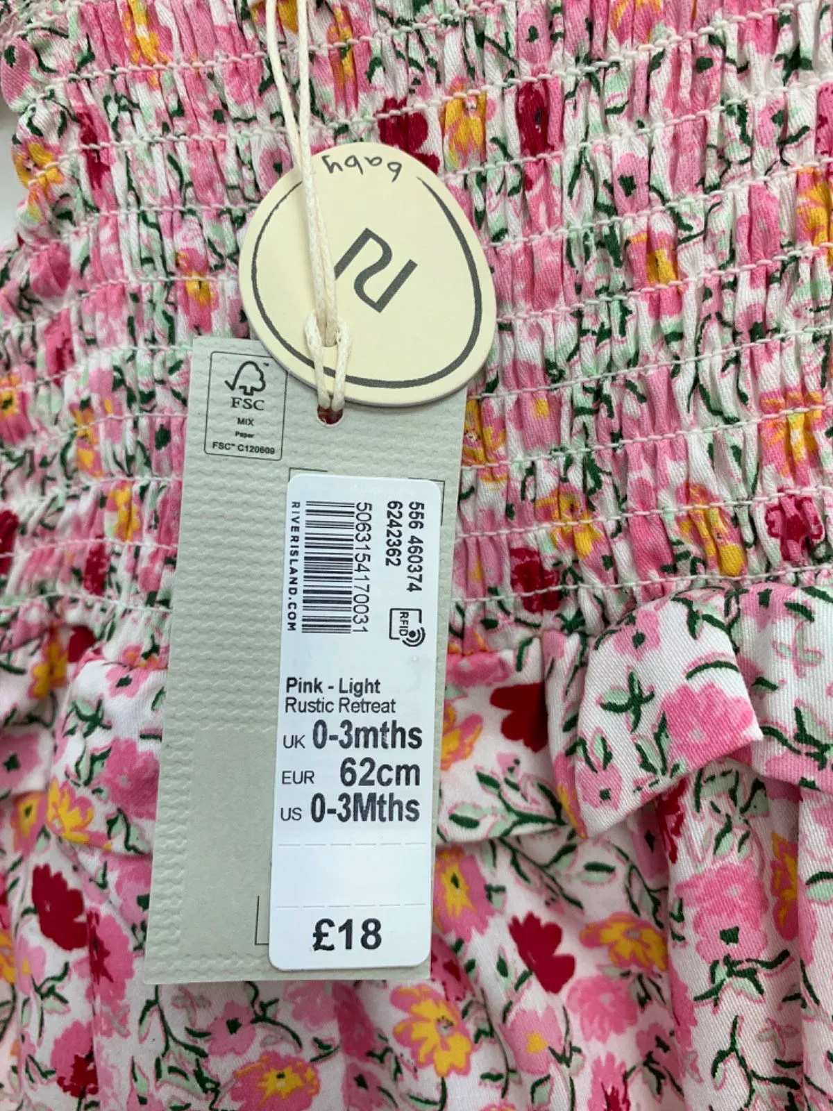 River Island Pink Floral Rustic Retreat Romper 0-3 Months